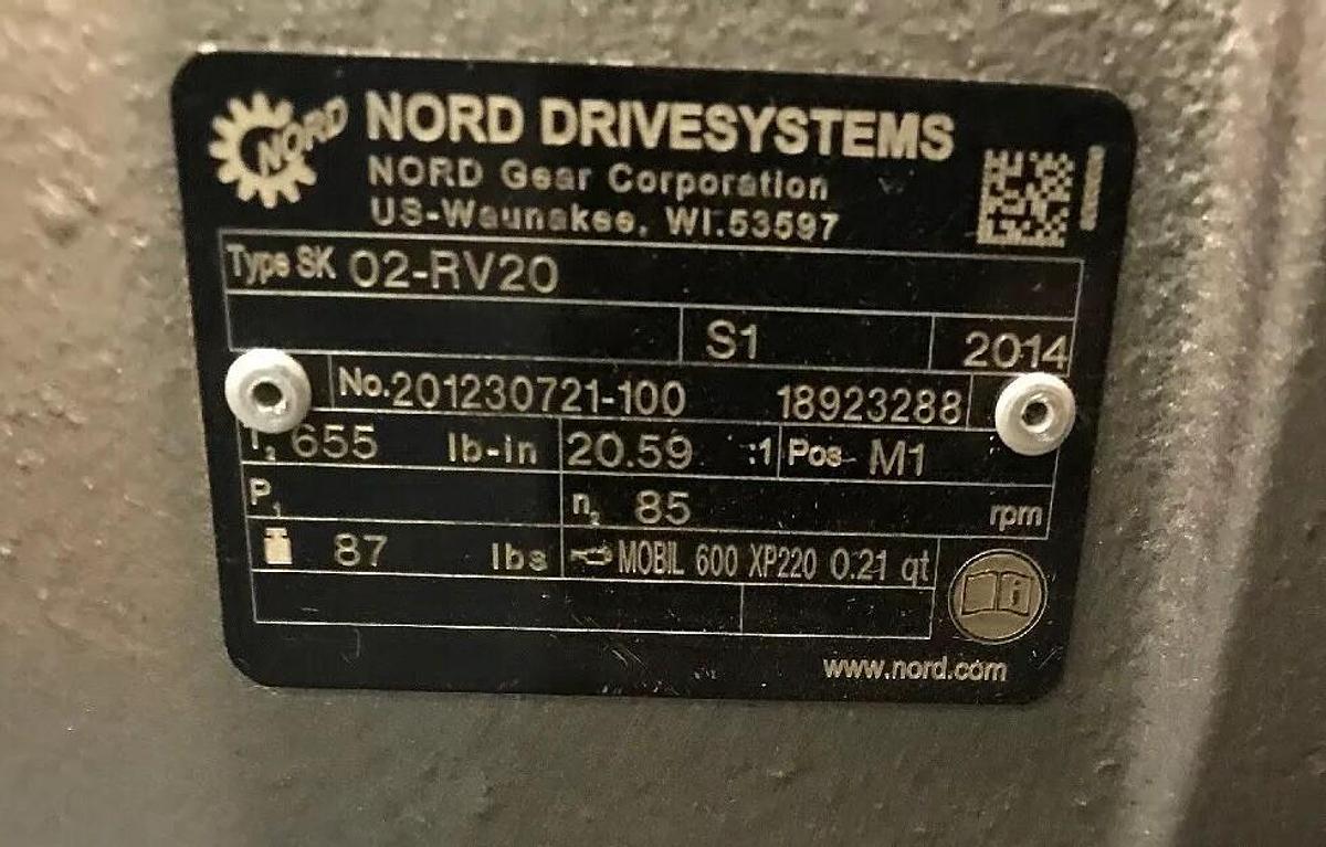 Nord,SK02-RV20,Mechanical Variable GEAR MOTOR REDUCER SK02-RV20 1HP RATIO 20.59