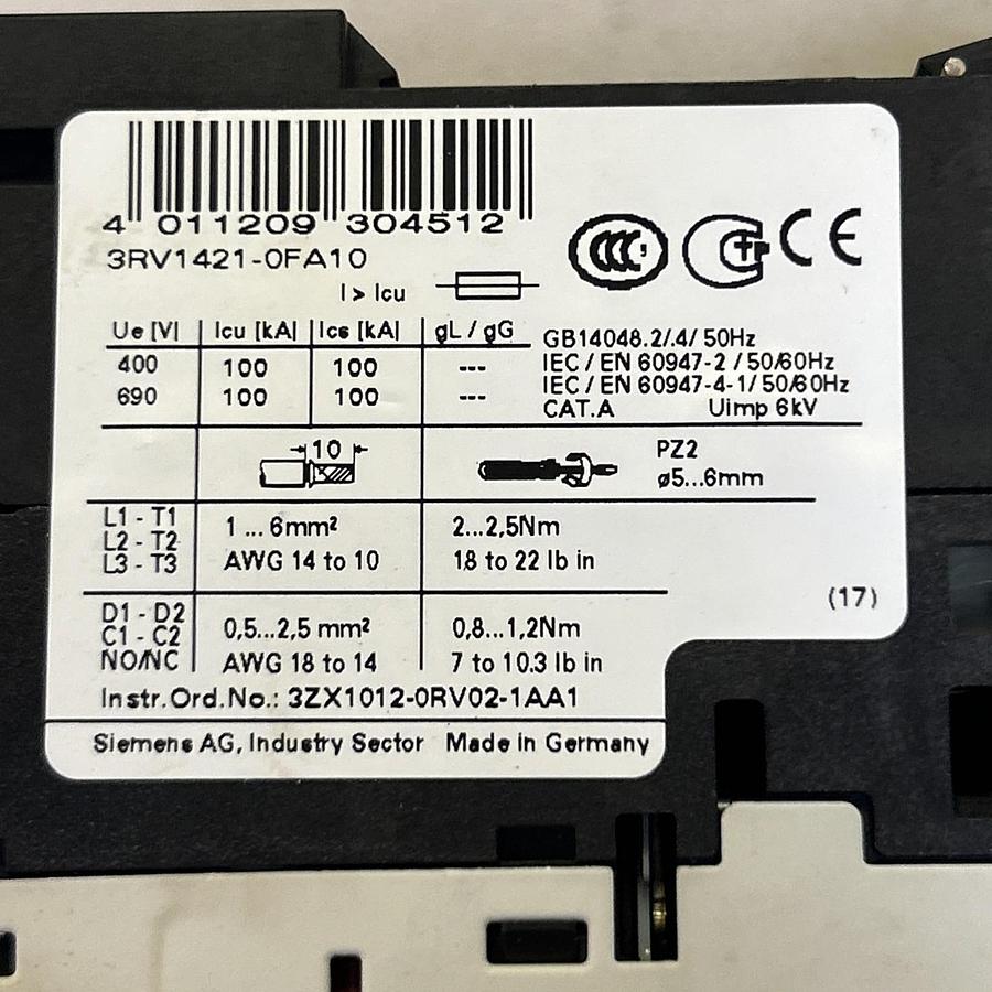Used SIEMENS,3RV1421-0FA10,MOTOR STARTER