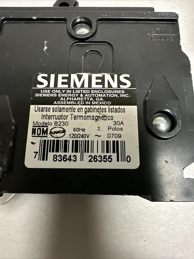 Used Siemens,B230,120/240V 2 Pole 30 AMP Bolt On Circuit Breaker LOT of 3