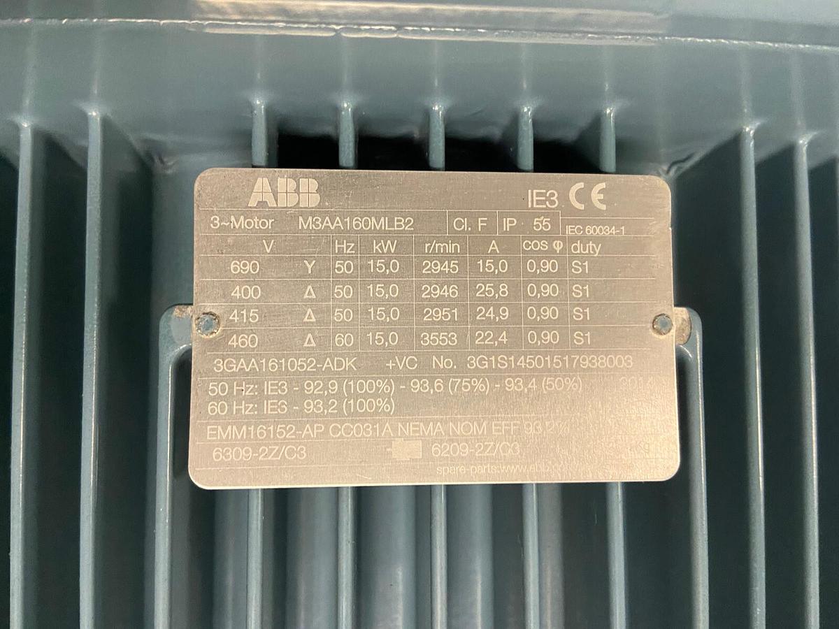 ABB,M3AA160MLB2,15kW Motor 460V 3553RPM
