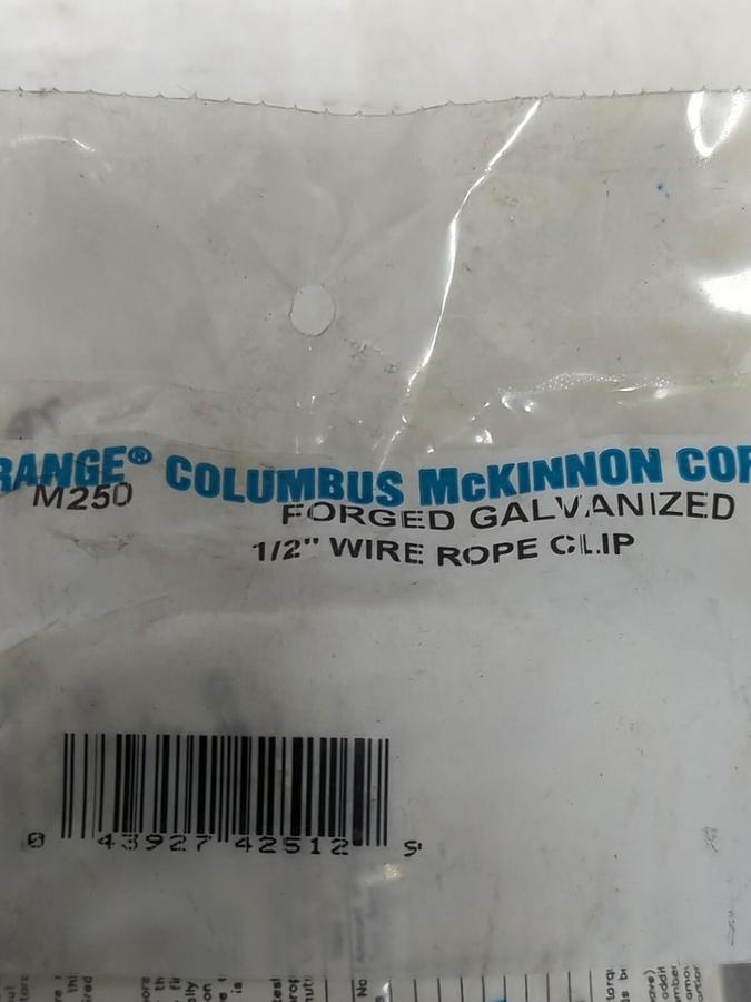 Used CM COLUMBUS MCKINNION,M250,FORGED GALVANIZED WIRE ROPE CLIP 1/2 INCH