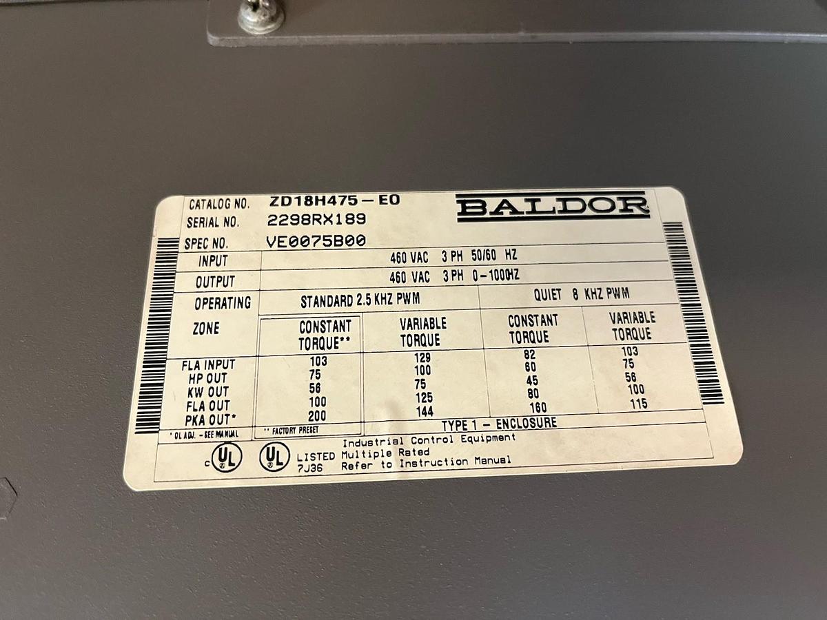 Used BALDOR,ZD18H475-E0,VFD VARIABLE FREQUENCY DRIVE 15HP