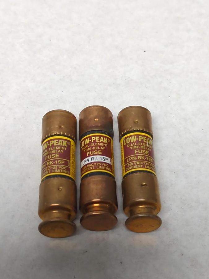Used COOPER BUSSMANN,LPN-RK-1SP,LOW-PEAK 1 AMP FUSE LOT OF 3 PRE-OWNED