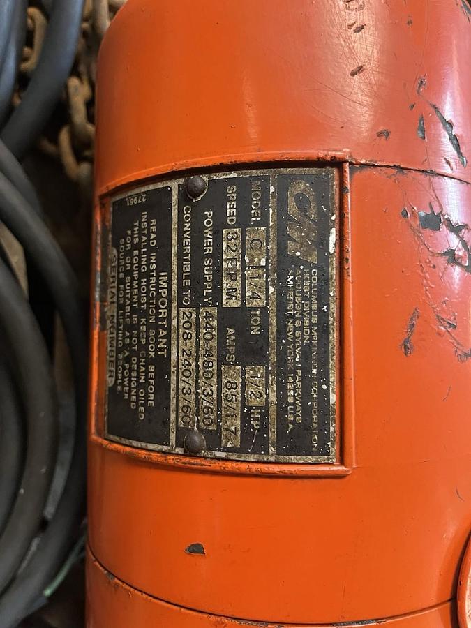 Used CM LODESTAR,1/4 TON,ELECTRIC HOIST 3PH 32 FPM 10FT CHAIN MODEL C