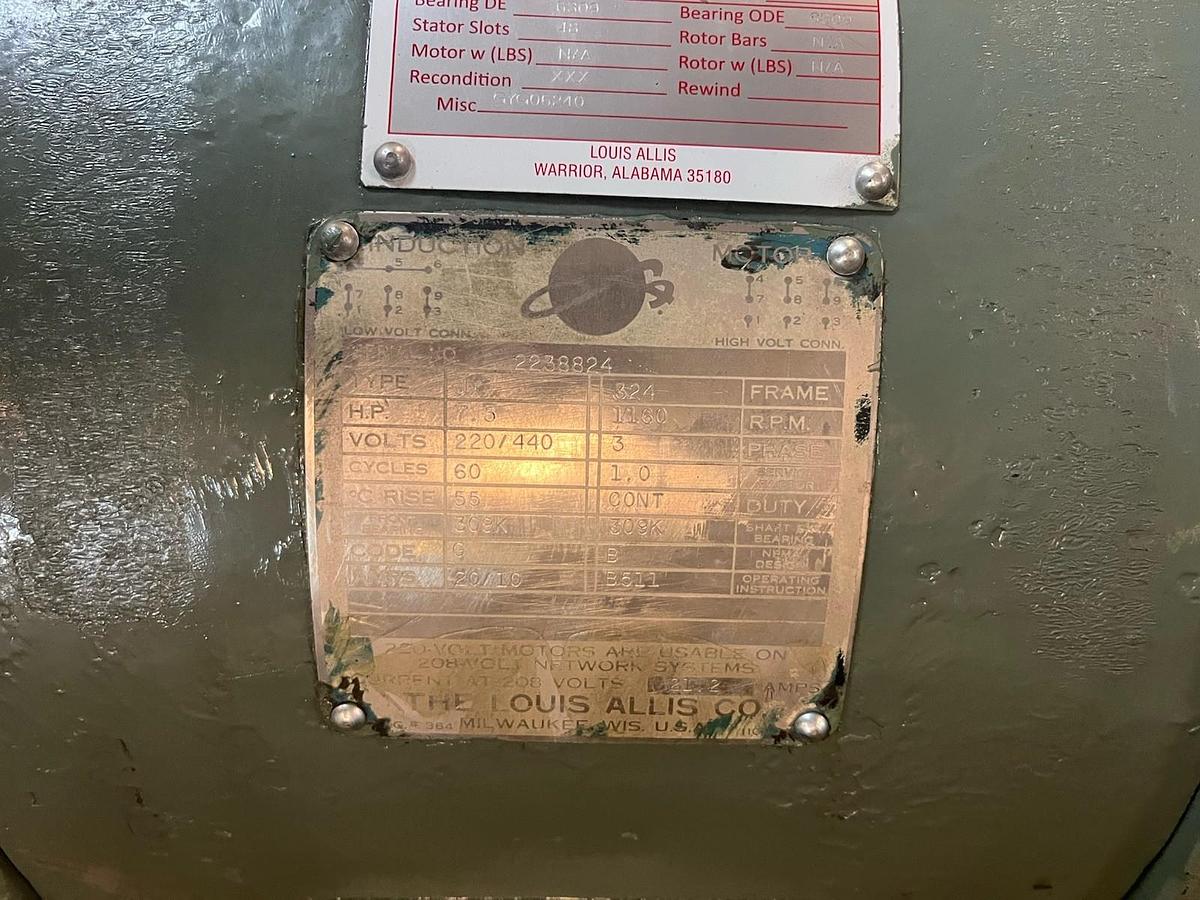 Used LOUIS ALLIS,JX,MOTOR 7.5HP 1160RPM 440V 3PH FR 324