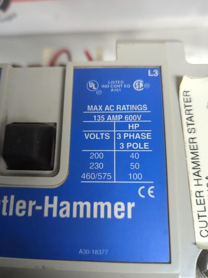Used CUTLER HAMMER,AN16NN0,MOTOR STARTER SERIES B1 135AMP 600V PRE-OWNED