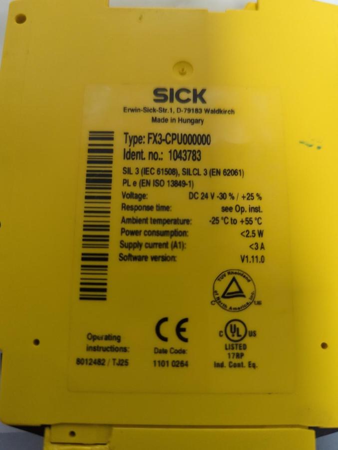 Used SICK,FX3-CPU000000,SAFETY I/O MODULE PRE-OWNED