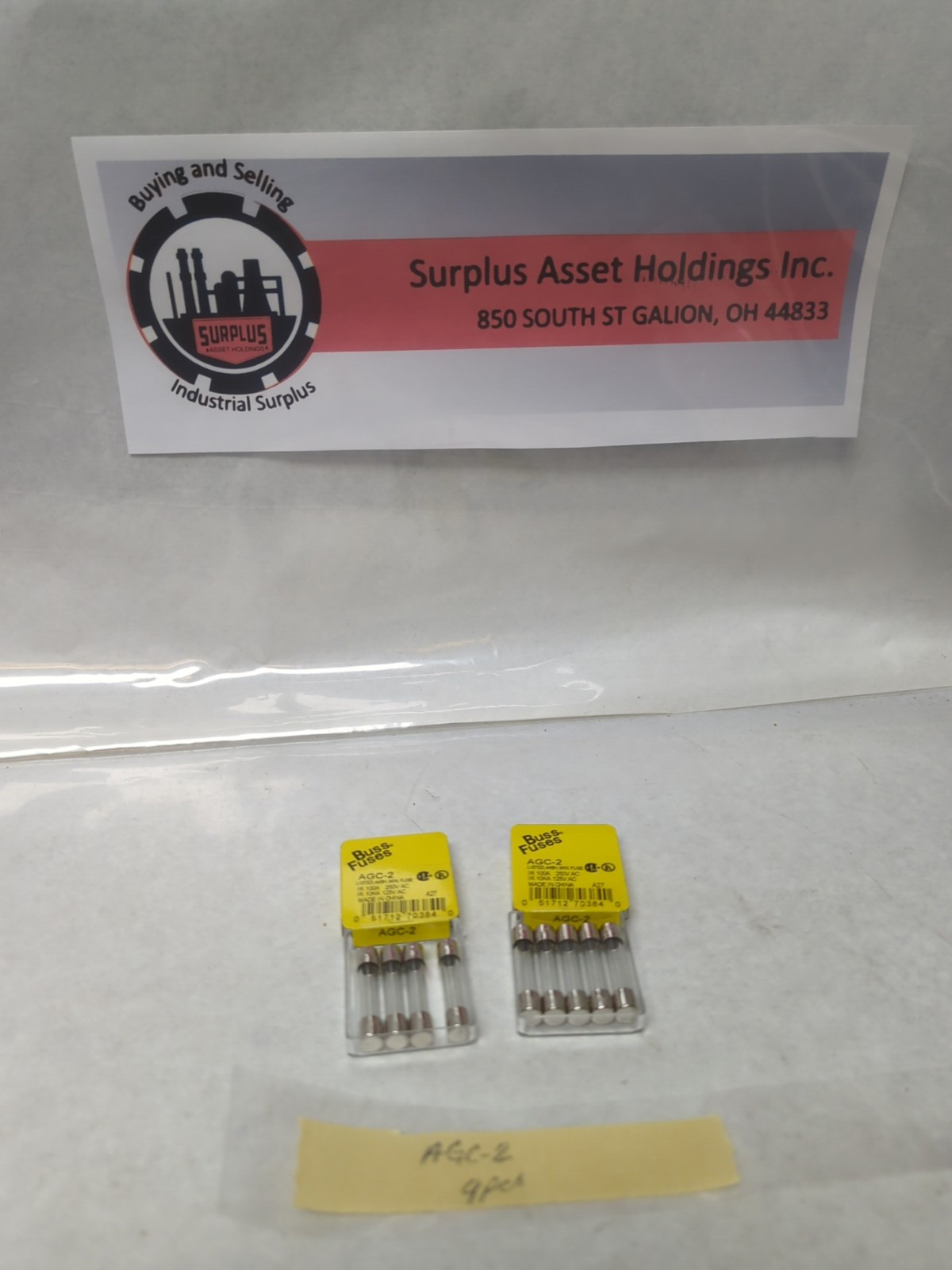 COOPER BUSSMANN,AGC-2,FAST ACTING 2 AMP FUSE LOT OF 9 NOS