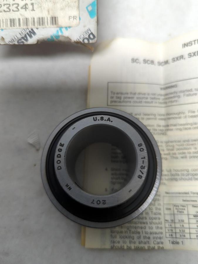 DODGE,123341,SC BEARING & SET SCREW SIZE 207X1-3/8 INCH NOS