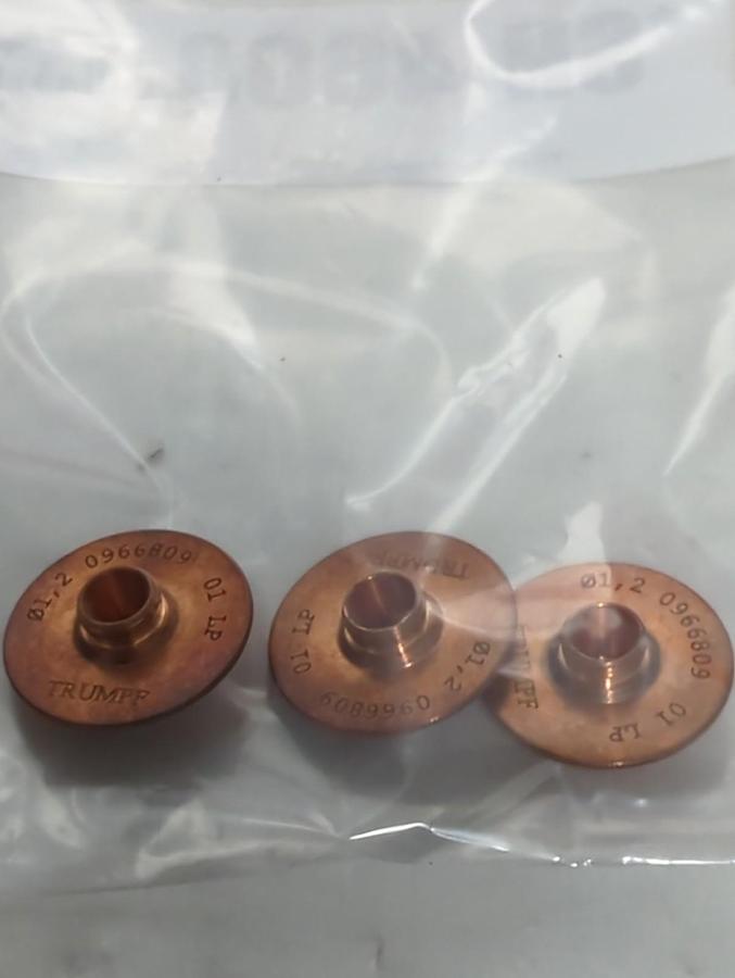 Used TRUMPF,0966809,CHROME PLATED LASER MACHINE NOZZLE 01.2MM/M8/ECE LOT OF 3