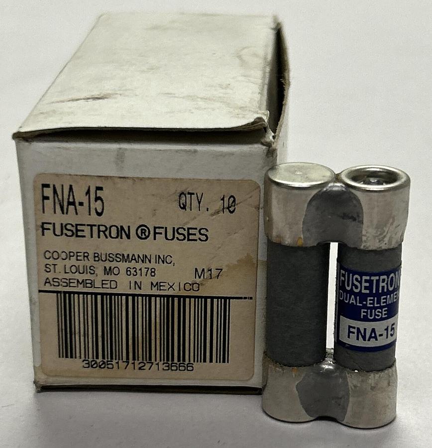 COOPER BUSSMANN,FNA-15,FUSETRON FUSE 15A 125V LOT OF 10 NEW