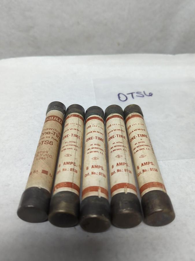 Used SHAWMUT,OTS6,ONE-TIME 6 AMP FUSE LOT OF 5 PRE-OWNED