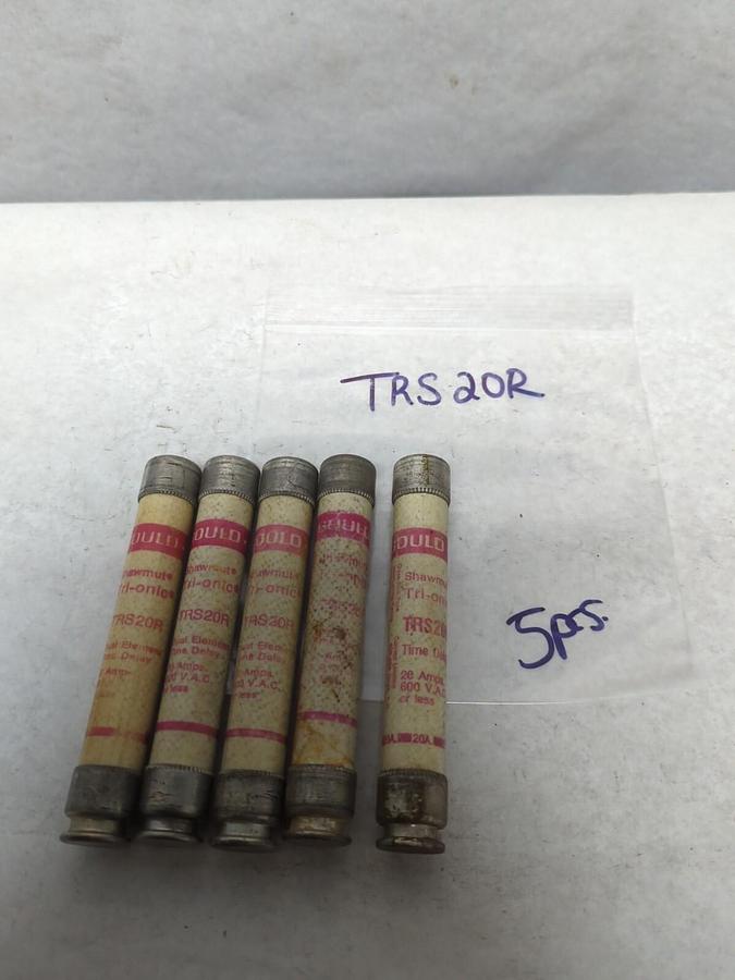 Used GOULD SHAWMUT,TRS20R,TRI-ONIC 20 AMP FUSE LOT OF 5 PRE-OWNED