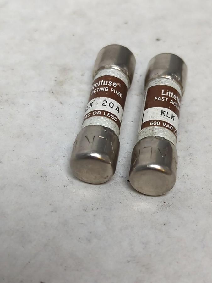 Used LITTELFUSE,KLK-20A,FAST ACTING 20 AMP FUSE LOT OF 2 PRE-OWNED