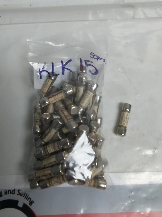Used LITTELFUSE,KLK-15,FAST-ACTING 15 AMP FUSE LOT OF 50 PRE-OWNED