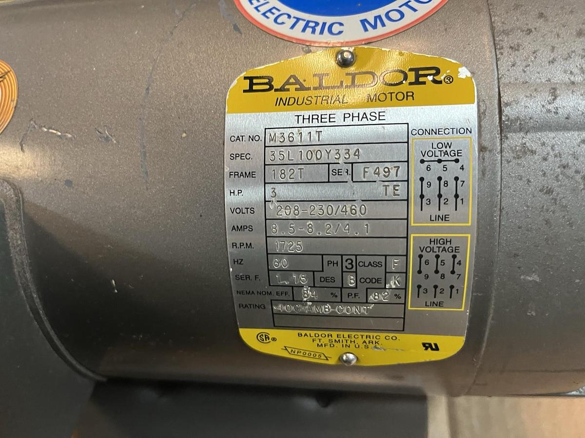 Used BALDOR,M3611T,MOTOR 3HP 1725RPM 3PH 182T