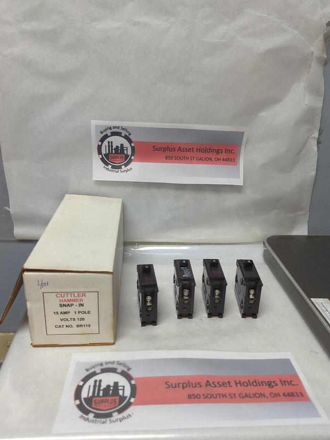 Used CUTLER-HAMMER,BR115,CIRCUIT BREAKER 15 AMP 1-POLE LOT OF 4 PRE-OWNED