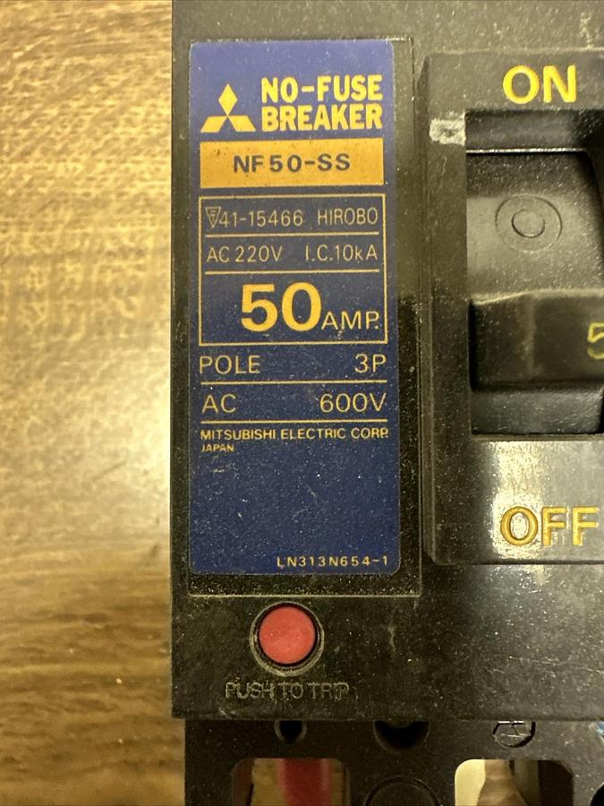 Used Mitsubishi,NF50-SS,50 Amp 3 Pole Circuit Breaker