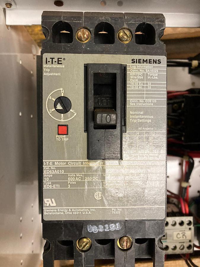 Used ITE Siemens,Model 95 36-89033,10 Amps Size 1 MCC Starter Bucket