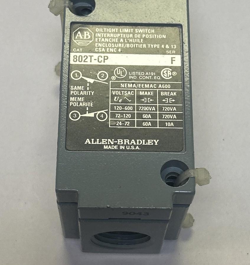Used ALLEN BRADLEY,802T-CP,OILTIGHT LIMIT SWITCH