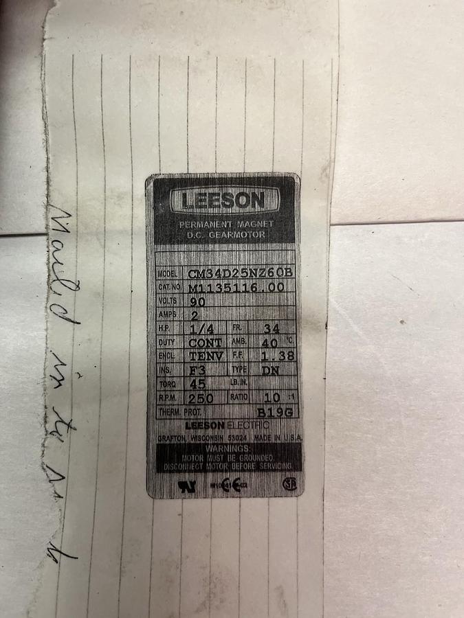 Used LEESON,M1135116.00,PERMANENT MAGNET GEARMOTOR 1/4HP 90VDC FR 34 CM34D25NZ60B