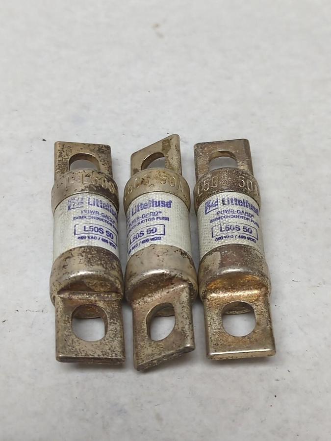 Used LITTELFUSE,LS50-50,SEMI-CONDUCTOR 50 AMP FUSE LOT OF 3 PRE-OWNED