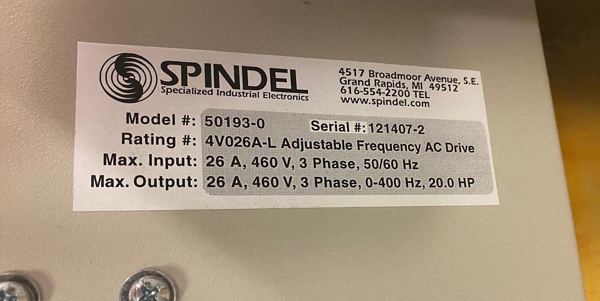 SPINDEL,50193-0, 4V026A-L VFD ADJUSTABLE FREQUENCY AC DRIVE 20HP 26A 460V