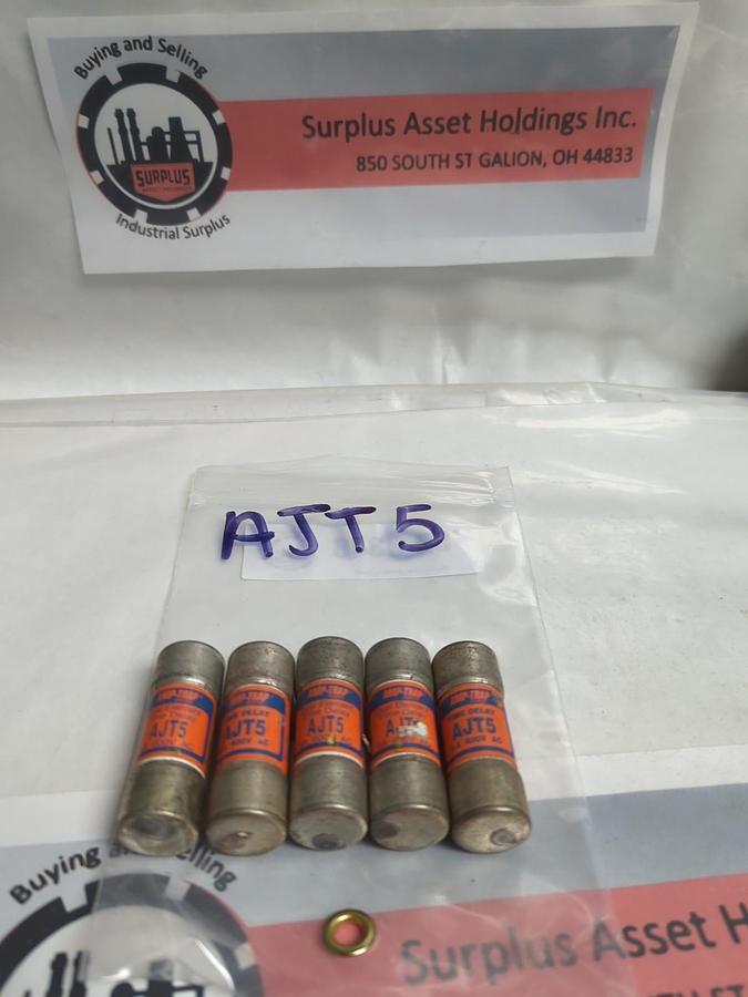 Used GOULD SHAWMUT,AJT-5,AMP-TRAP 5 AMP FUSE LOT OF 5 PRE-OWNED