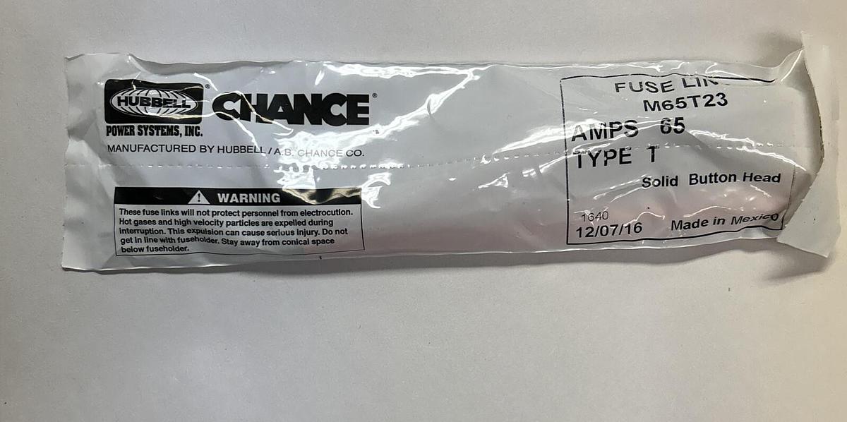 HUBBELL CHANCE,M65T23,FUSE LINK SOLID BUTTON HEAD 65A LOT OF 4 NEW