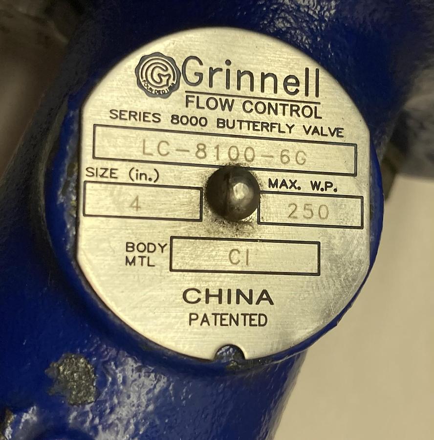 Used Grinnell,LC-8100-6G,Manual Iron Wafer Butterfly Valve 4 Inches Body C1