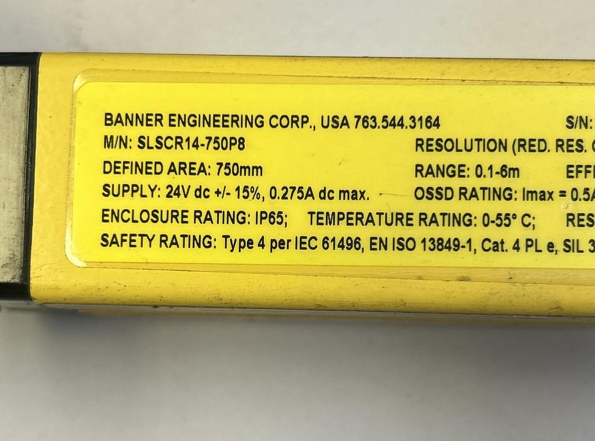 Used BANNER,SLSCR14-750P8/SLSCE14-750P8,LIGHT CURTAIN TRANSMITTER & RECIEVER SET