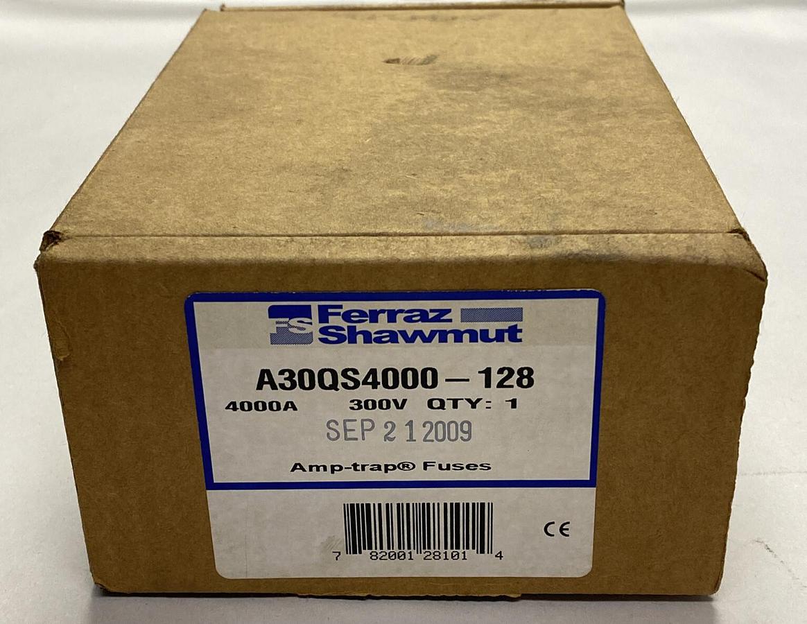 Used MERSEN FERRAZ SHAWMUT,A30QS4000-128, SEMICONDUCTOR FUSE 300V 4000A NEW