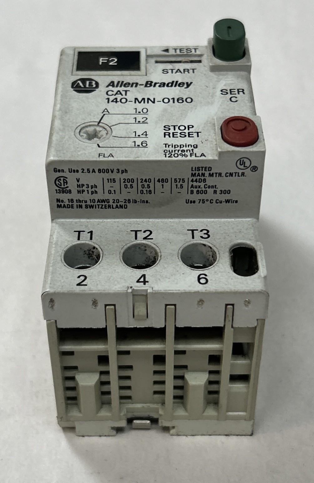 Used ALLEN BRADLEY,140-MN-0160,MANUAL MOTOR STARTER 1.0-1.6A