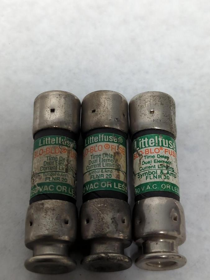 Used LITTELFUSE,FLNR 20,SLO-BLO 20 AMP FUSE LOT OF 3 PRE-OWNED