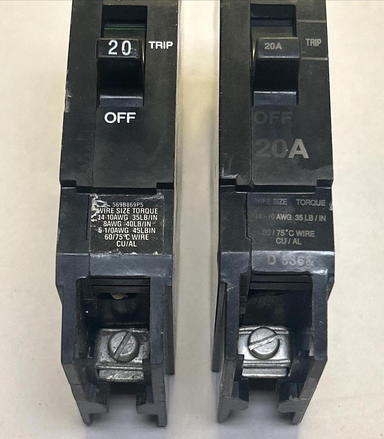 Used GENERAL ELECTRIC,E11592,CIRCUIT BREAKER 20A 277V 1P LOT OF 2