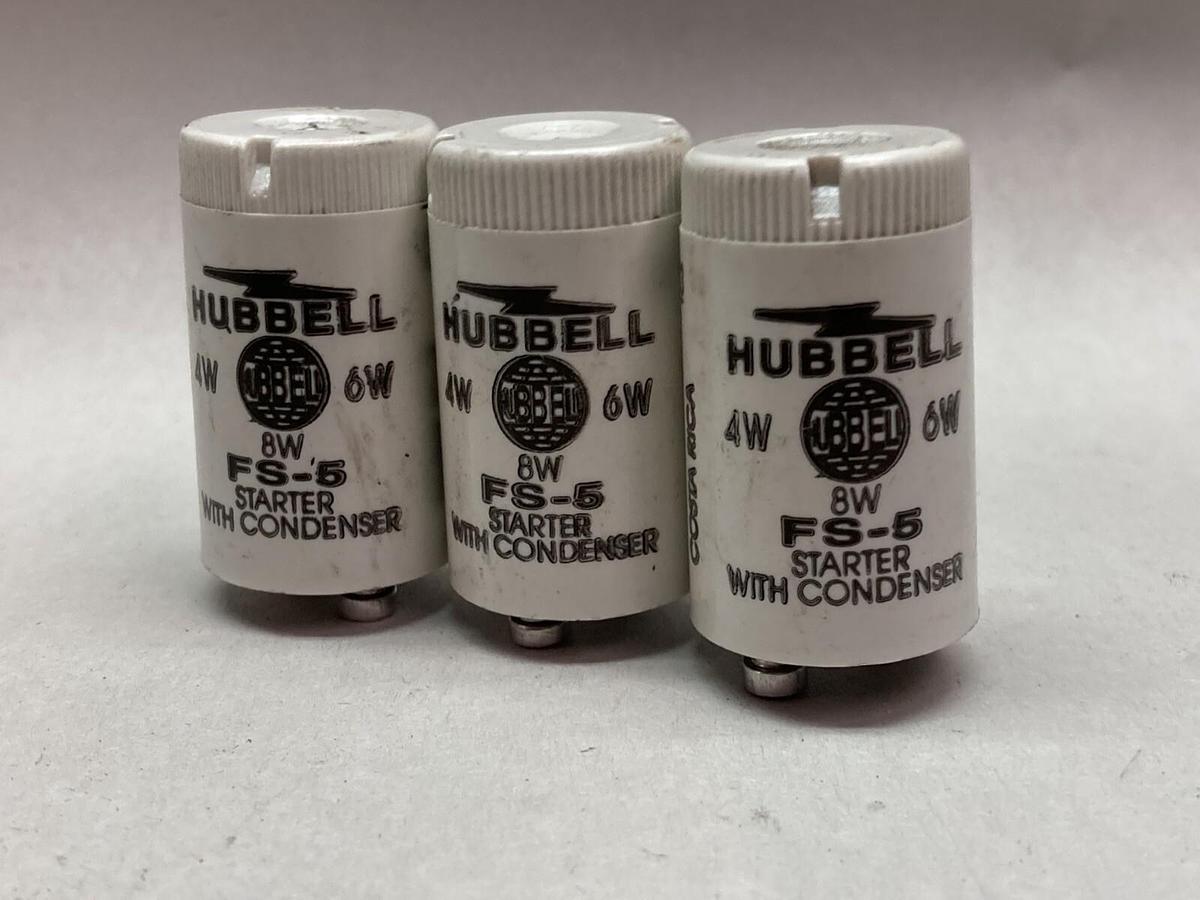 Hubbell,FS-5,Fluorescent Lamp Starter 4-6W LOT OF 3