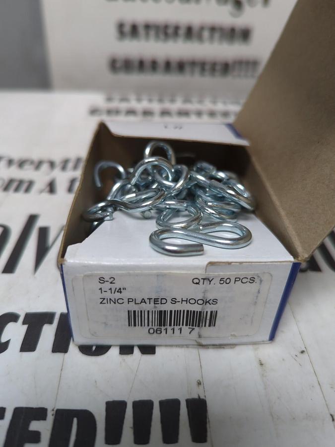 CHICAGO HARDWARE,S-2,1-1/4 INCH ZINC PLATED S-HOOKS BOX OF 50 NEW