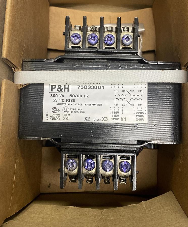 P&H,75Q330D1,INDUSTRIAL CONTROL TRANSFORMER 300VA 50/60HZ NOS