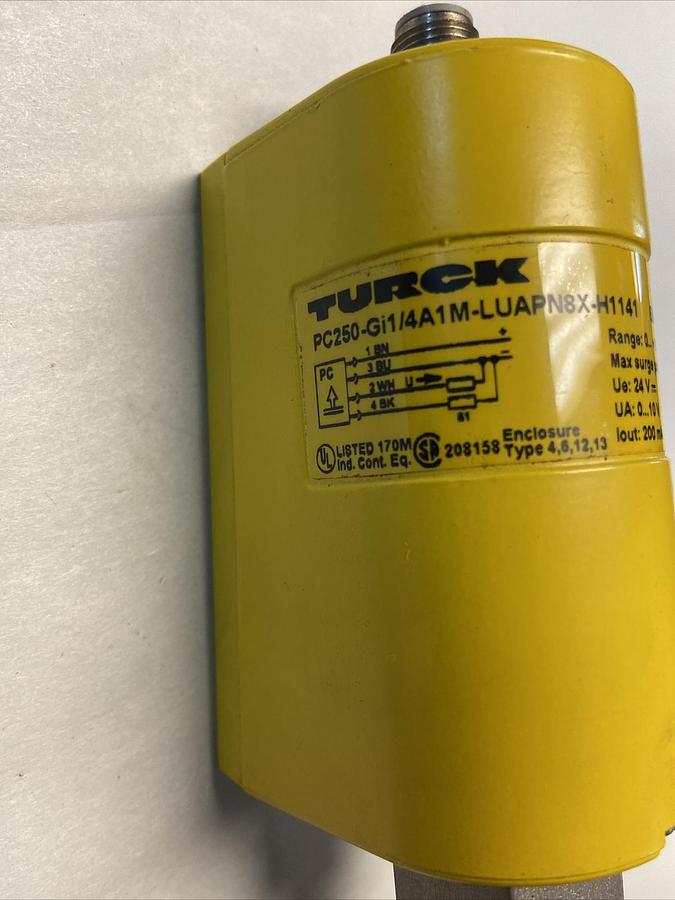 Used Turck,PC250-GI1/4A1M-LUAPN8X-H1141,Flow Sensor 0-250 Bar/3625Psi