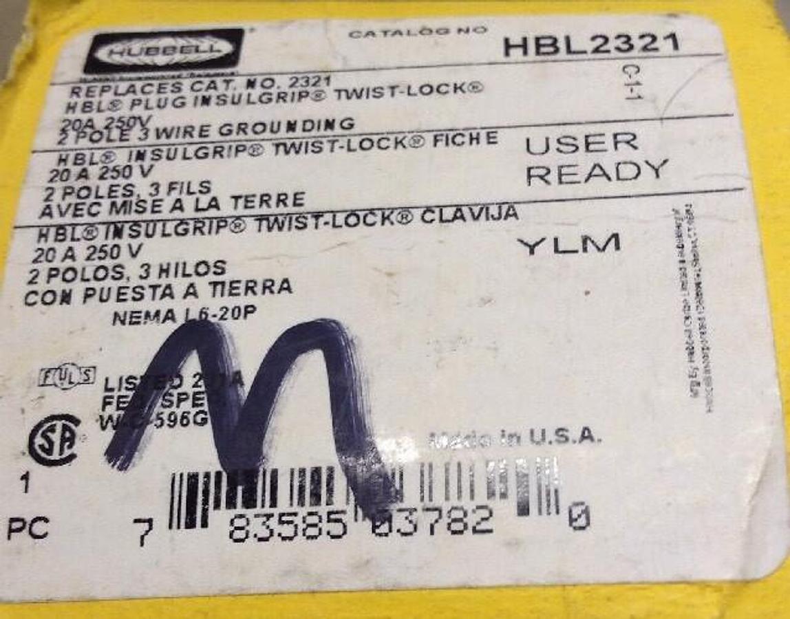 Hubbell,HBL2321,Insulgrip Twist-Lock Plug 20A 250V