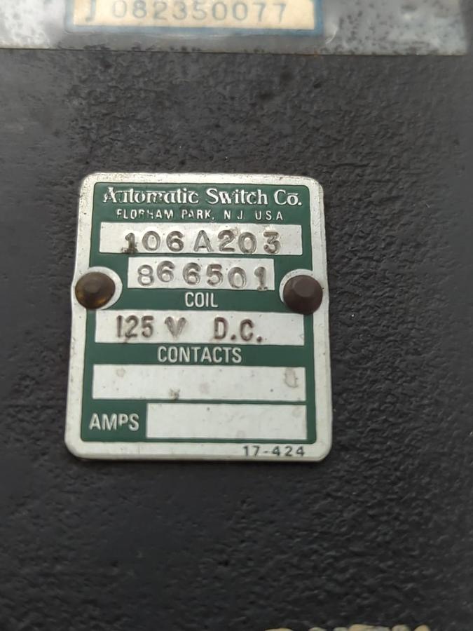 Used AUTOMATIC SWITCH CO.,106A203,TRANSFORMER CONT. DUTY 125V DC PRE-OWNED