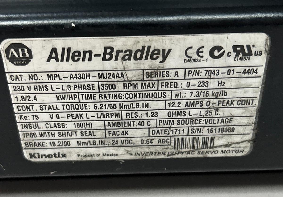 ALLEN BRADLEY,MPL-A430H-MJ24AA,SERVO MOTOR 3500RPM 240V NOS
