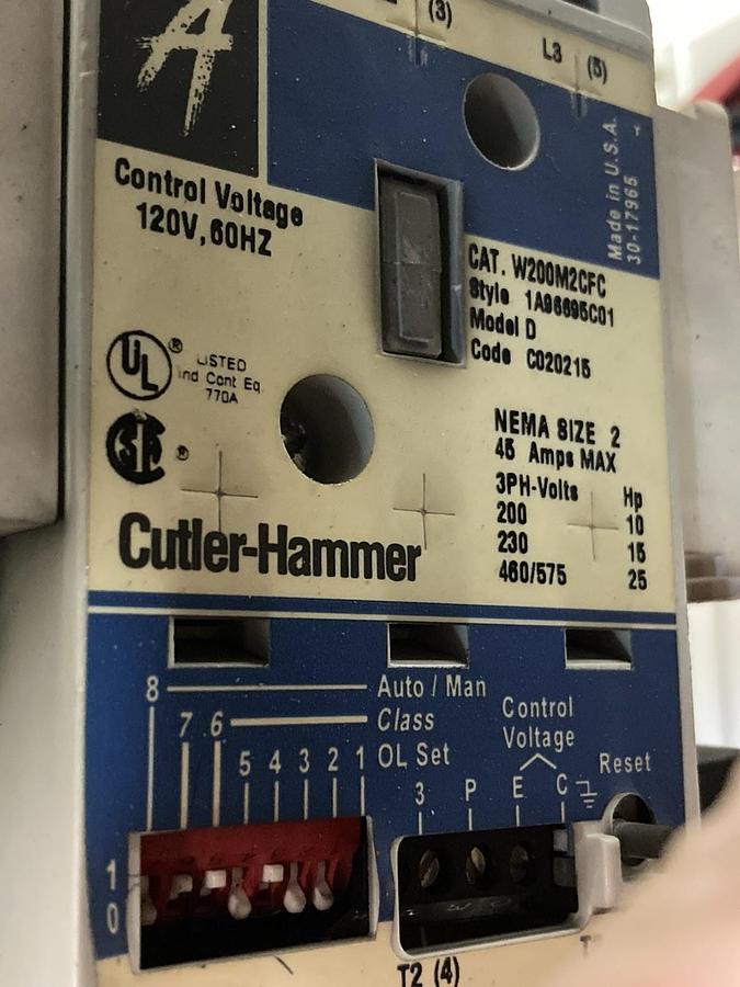 Used Cutler Hammer,Size 2,MCC Starter Feeder Bucket W200M2CFC