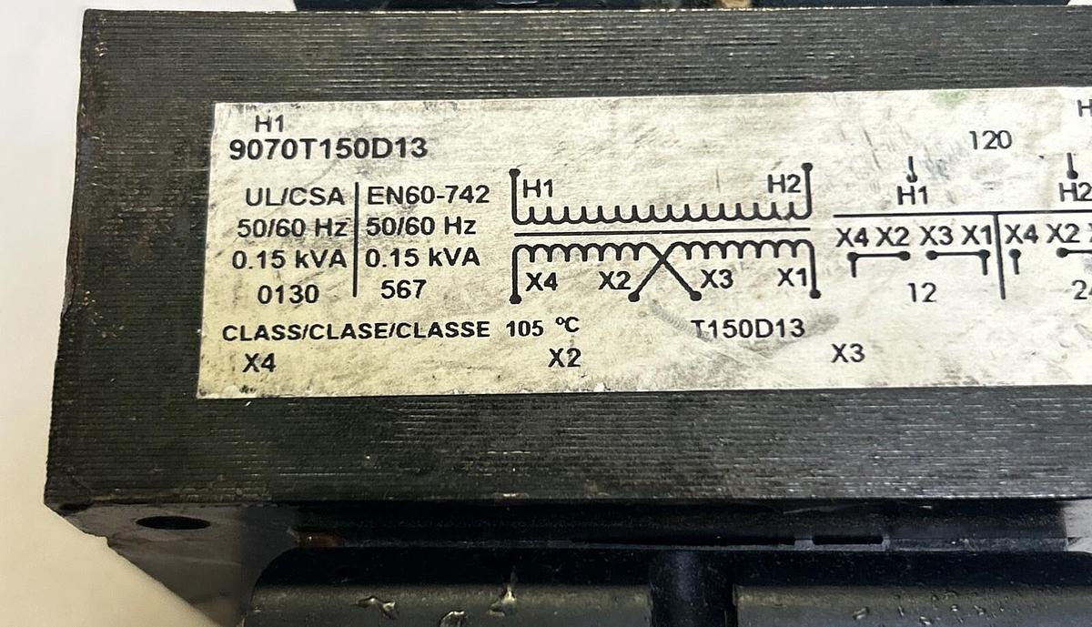 Used SQUARE D,9070T150D13,CONTROL TRANSFORMER 0.15KVA