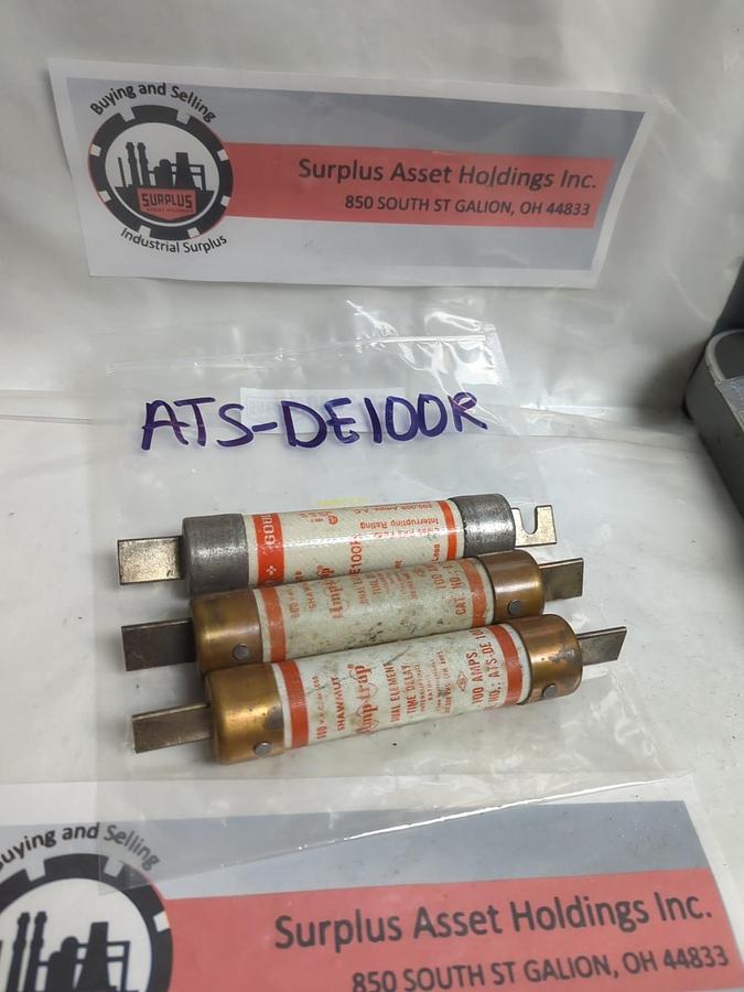Used GOULD SHAWMUT,ATS-DE-100R,AMP-TRAP 100 AMP FUSE LOT OF 3 PRE-OWNED