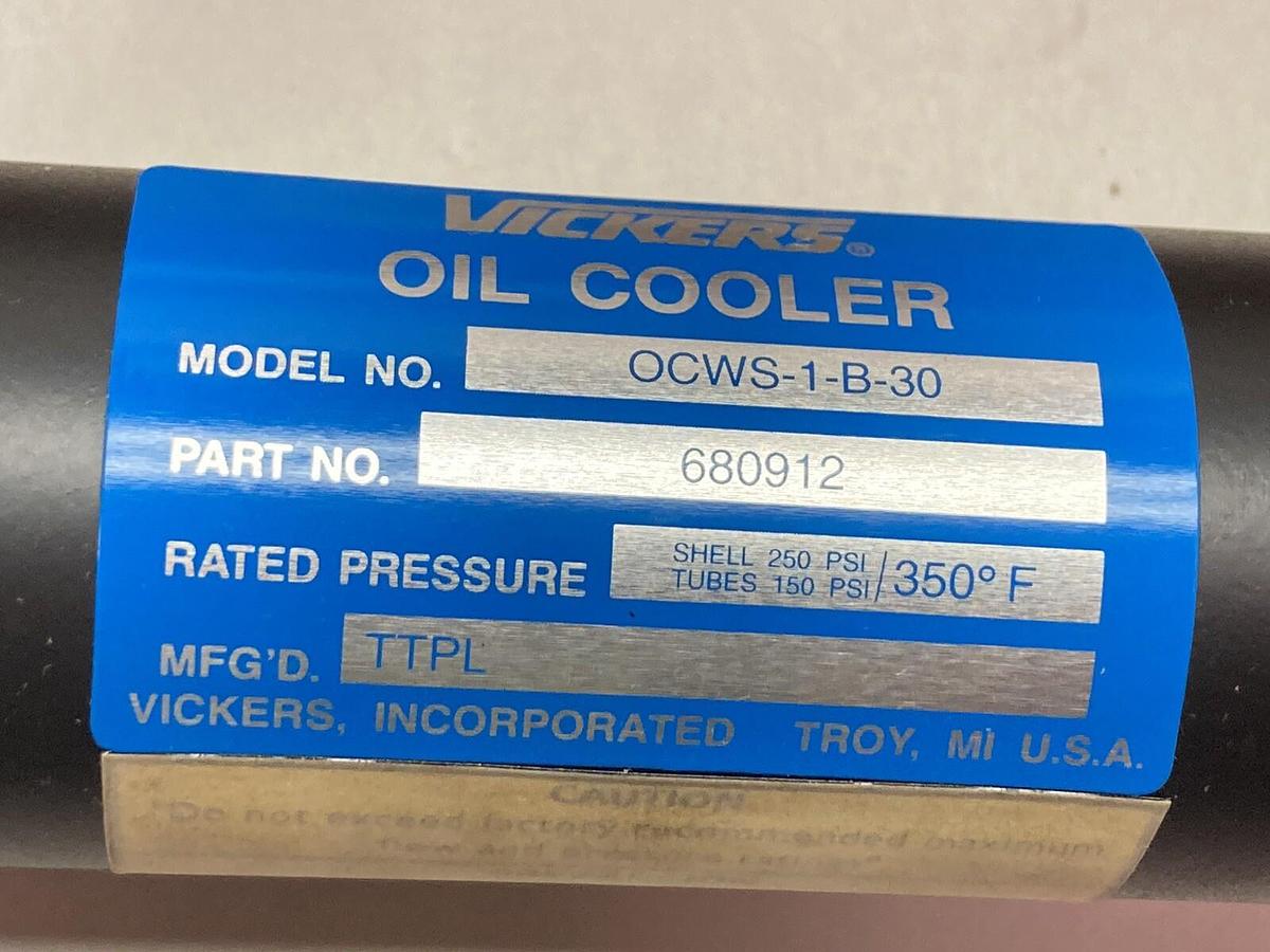 Vickers,OCW-S-1-B-30,Oil Cooler/Heat Exchanger P/N 680912