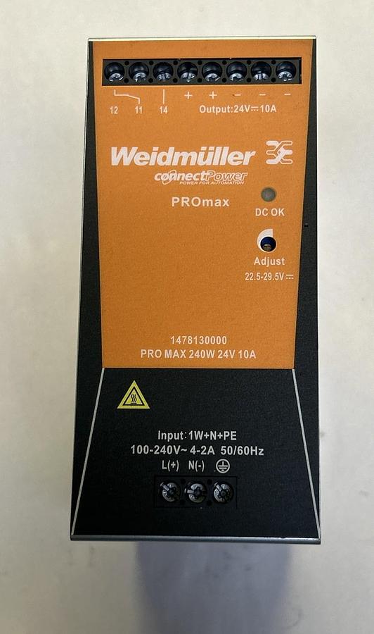 Used WEIDMULLER,1478130000,SWITCHING POWER SUPPLY 240W 24V 10A