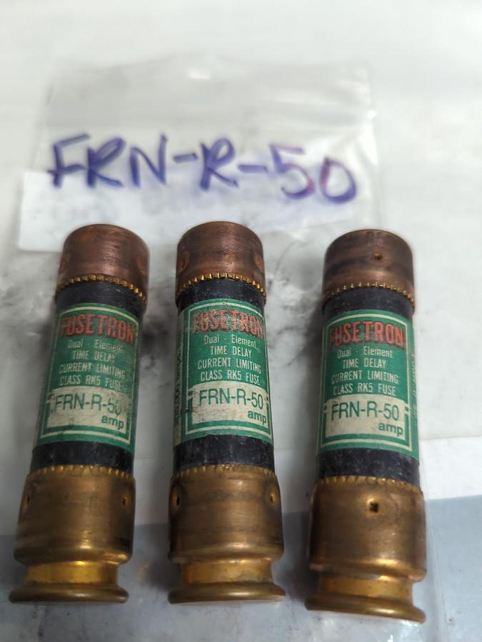 Used COOPER BUSSMANN,FRN-R-50,FUSETRON FUSE 50 AMP LOT OF 3 PRE-OWNED
