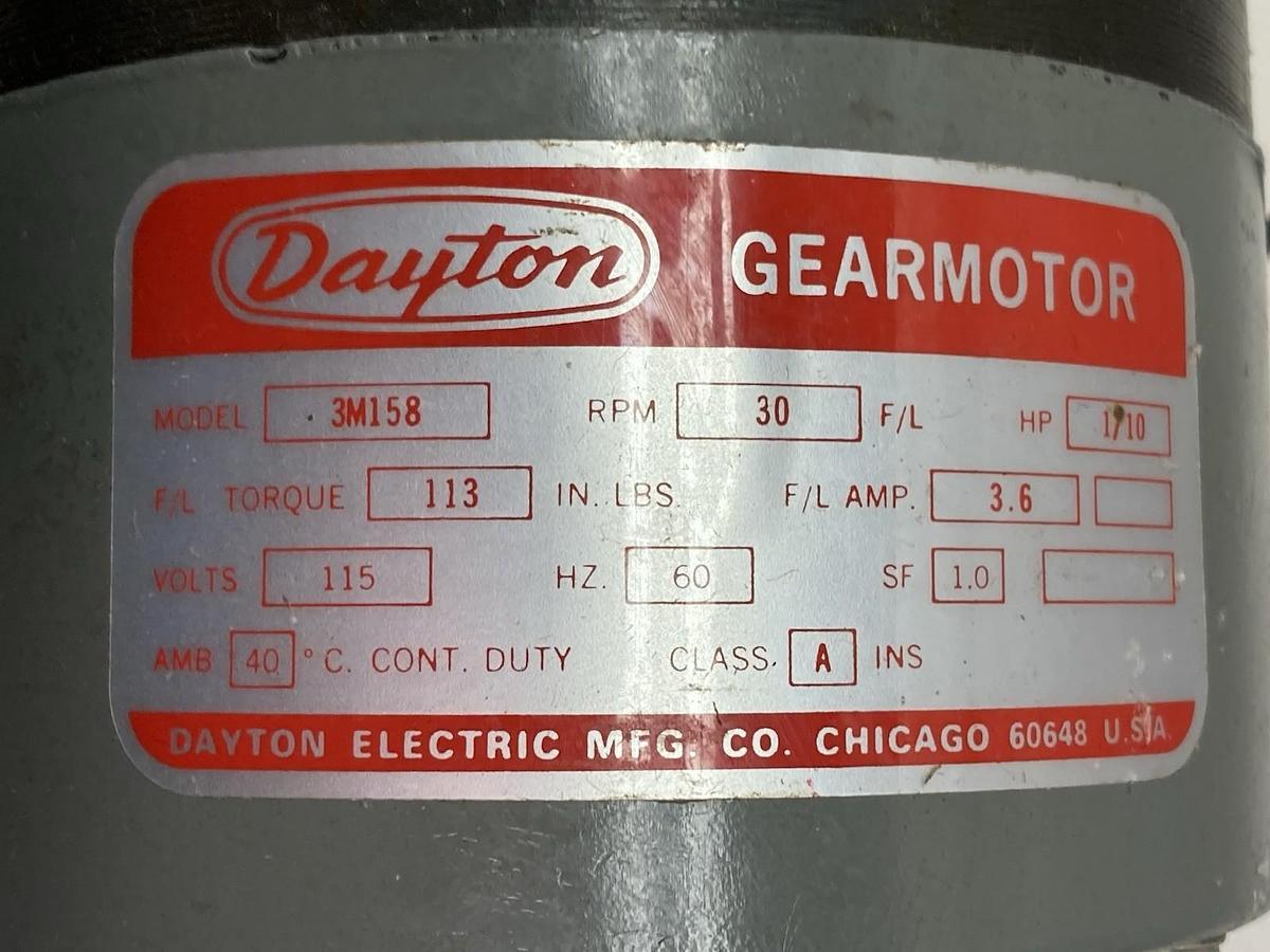 Dayton,Model 3M158,Shaded Pole Motor 115V 30rpm 60Hz 1/10Hp 3.6A