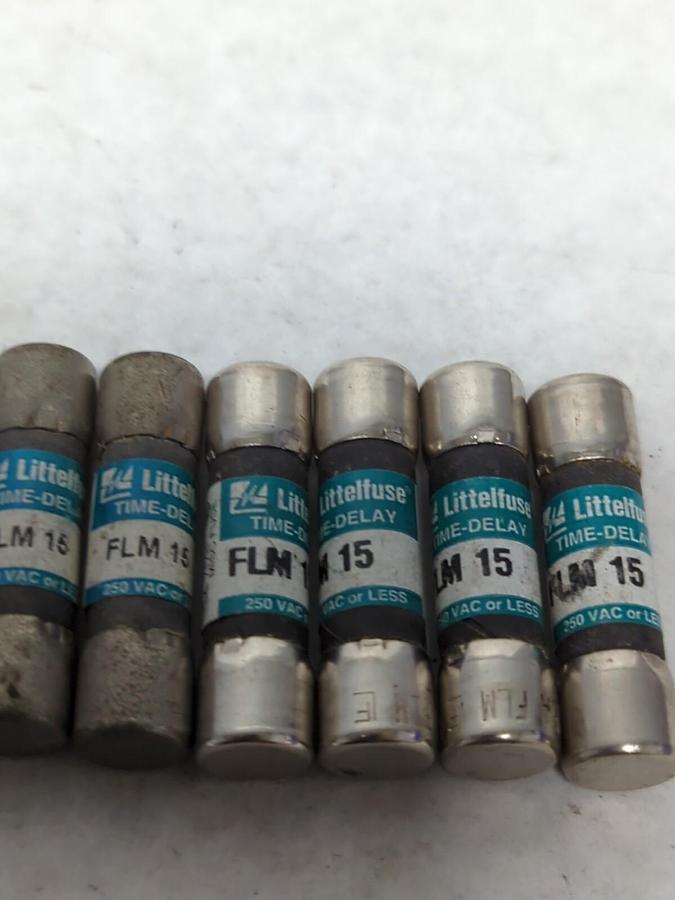 LITTELFUSE,FLM-15,TIME-DELAY 15 AMP FUSE LOT OF 9 NOS